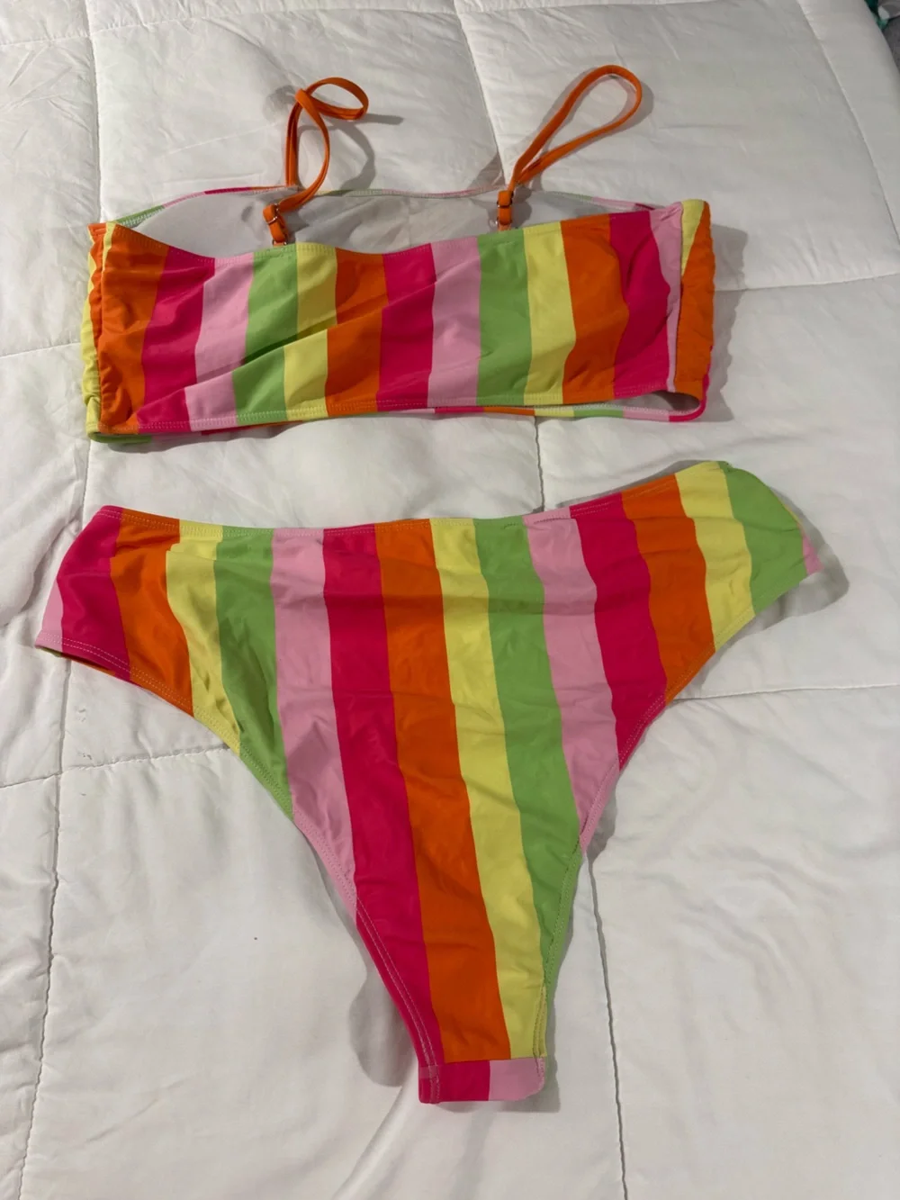 SHEIN Colorblock Stripe Bikini Set - Pink, Orange, Lime, Yellow - Picture 2 of 4